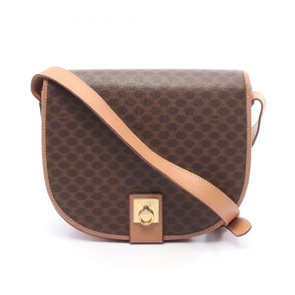 CELINE Macadam Shoulder crossbody Bag PVC coated canvas leather Brown Used Women