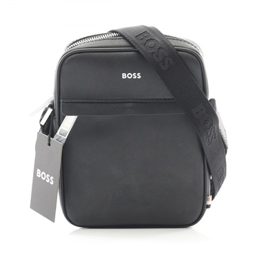 BOSS Reporter with stripes and logo Shoulder Bag Synthetic leather Blk NEW mens