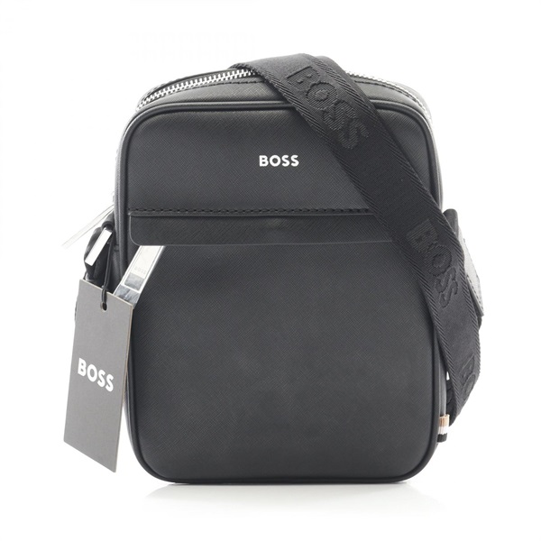 BOSS Reporter with stripes and logo Shoulder Bag Synthetic leather Blk NEW mens