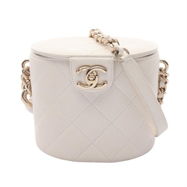 CHANEL Matelasse Chain Shoulder Crossbody Vanity Bag Lamb leather White GHW Used