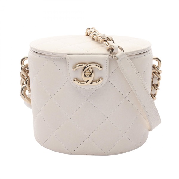 CHANEL Matelasse Chain Shoulder Crossbody Vanity Bag Lamb leather White GHW Used