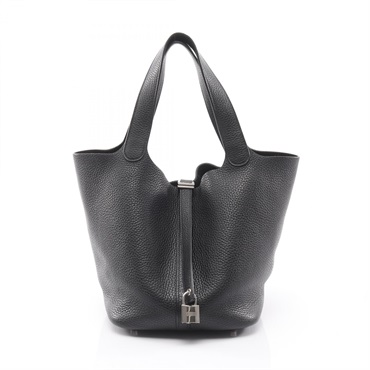 HERMES Picotin Lock MM tote bucket Handbag Taurillon Clemence Black Used SHW