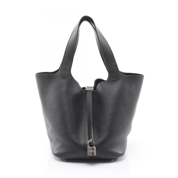 HERMES Picotin Lock MM tote bucket Handbag Taurillon Clemence Black Used SHW