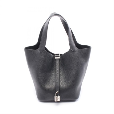 HERMES Picotin Lock MM tote bucket Handbag A Taurillon Clemence Black Used SHW