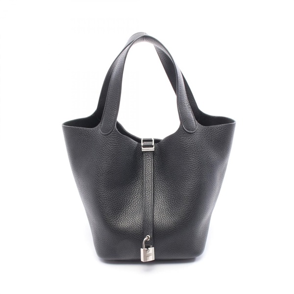 HERMES Picotin Lock MM tote bucket Handbag A Taurillon Clemence Black Used SHW