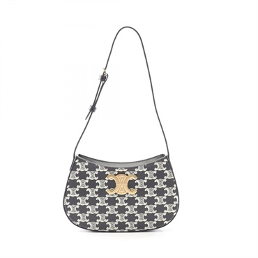 CELINE MEDIUM TILLY Triomphe Shoulder Bag 115702 canvas leather Black White Used