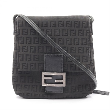 FENDI Zucchino Shoulder Crossbody Bag canvas leather Black Used Women