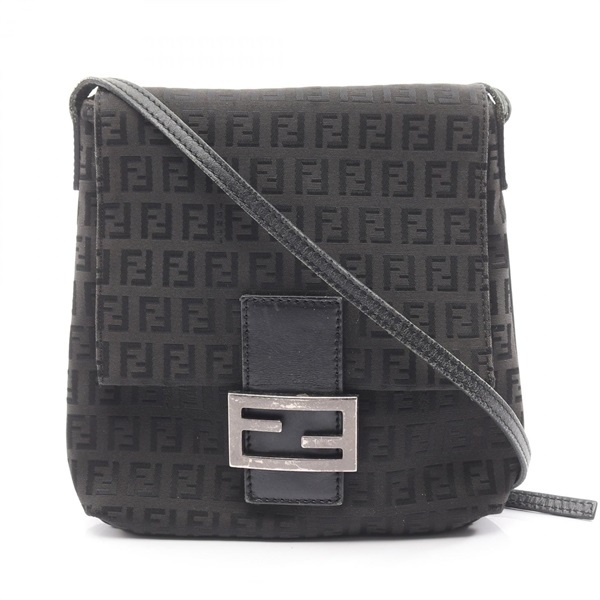 FENDI Zucchino Shoulder Crossbody Bag canvas leather Black Used Women