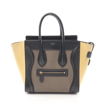 CELINE Luggage micro shopper Tote Handbag 167793 leather Black Gray Yellow Used