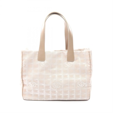 CHANEL New Travel Line MM Tote Bag leather Nylon canvas Beige Used Women GHW CC