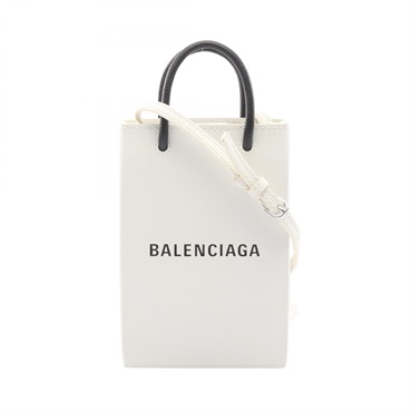 BALENCIAGA SHOPPING PHONE HOLDER Bag 593826 leather White Black Used Women