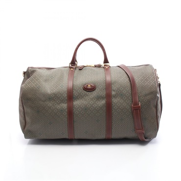 BALENCIAGA Travel Duffel Crossbody Handbag canvas leather Green Brown Used Women