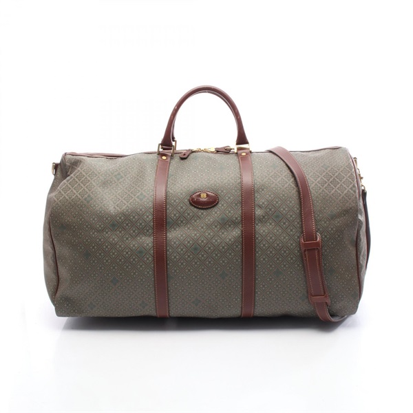 BALENCIAGA Travel Duffel Crossbody Handbag canvas leather Green Brown Used Women