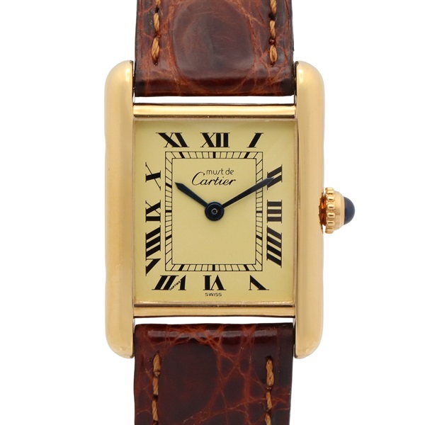 CARTIER Must tank SM Wrist Watch W1003153 Quartz Gold Plated Croco leather Used Women