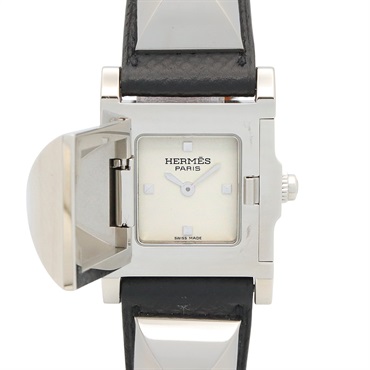 HERMES Medor Wrist Watch ME3.210 Quartz Stainless Steel Leather belt Used Women