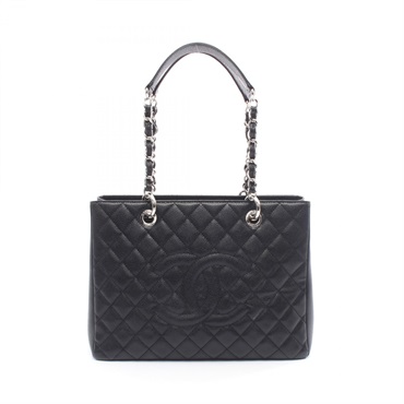 CHANEL Matelasse Grand Shopping GST Chain Shoulder Tote Bag leather Black SHW CC