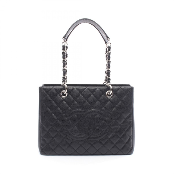 CHANEL Matelasse Grand Shopping GST Chain Shoulder Tote Bag leather Black SHW CC