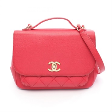 CHANEL Business Affinity Matelasse crossbody Shoulder Bag leather Red Used GHW