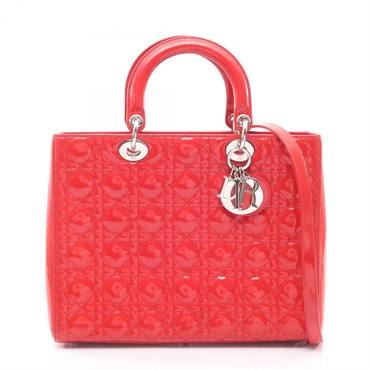 Dior Lady Dior Large Shoulder Tote Handbag Patent leather Red Used Women