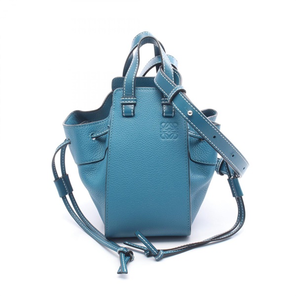 LOEWE Mini Hammock Drawstring Shoulder crossbody Handbag leather Blue Used Women