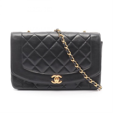 CHANEL Matelasse Diana Flap chain crossbody Shoulder Bag Lambskin Black Used GHW
