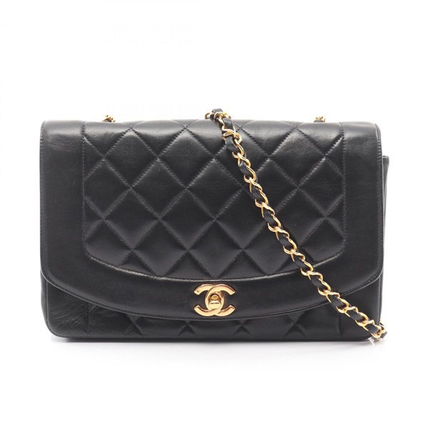 CHANEL Matelasse Diana Flap chain crossbody Shoulder Bag Lambskin Black Used GHW