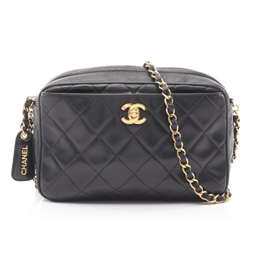 CHANEL Matelasse Chain Shoulder Crossbody Bag Lambskin leather Black GHW Used CC