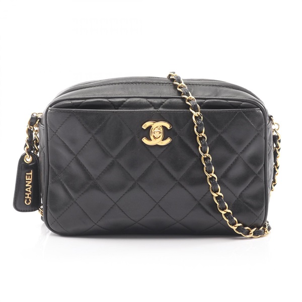 CHANEL Matelasse Chain Shoulder Crossbody Bag Lambskin leather Black GHW Used CC