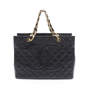 CHANEL Matelasse Jumbo COCO Mark Chain Tote Bag leather Black Used Women GHW CC