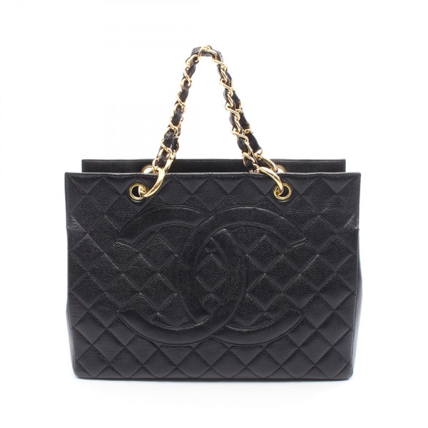 CHANEL Matelasse Jumbo COCO Mark Chain Tote Bag leather Black Used Women GHW CC