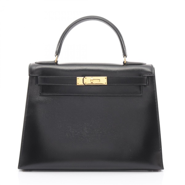 HERMES Kelly 28 Handbag 001848CC Box calf leather Black Used GHW M No Strap