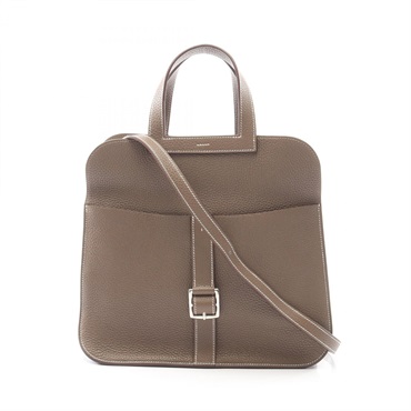 HERMES Halzan 31 crossbody Handbag C Taurillon Clemence Etoupe SHW Used Women