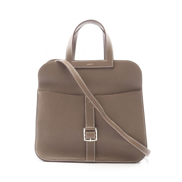 HERMES Halzan 31 crossbody Handbag C Taurillon Clemence Etoupe SHW Used Women