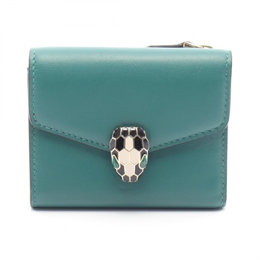 BVLGARI Serpenti Tri-fold wallet purse leather Green Used Women