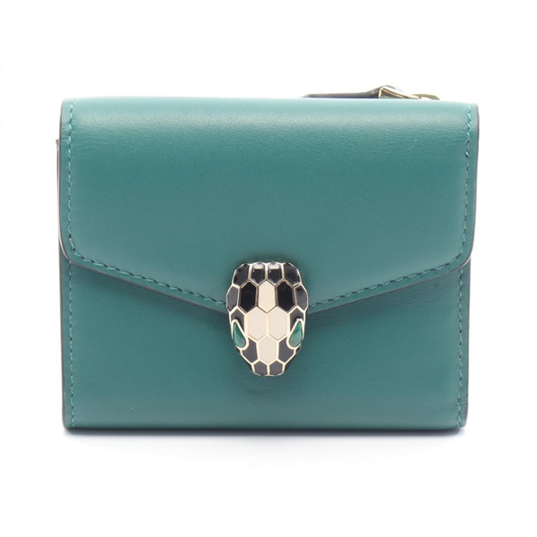 BVLGARI Serpenti Tri-fold wallet purse leather Green Used Women