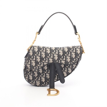 Christian Dior Mini Saddle bag Oblique Jacquard Handbag canvas leather Navy used