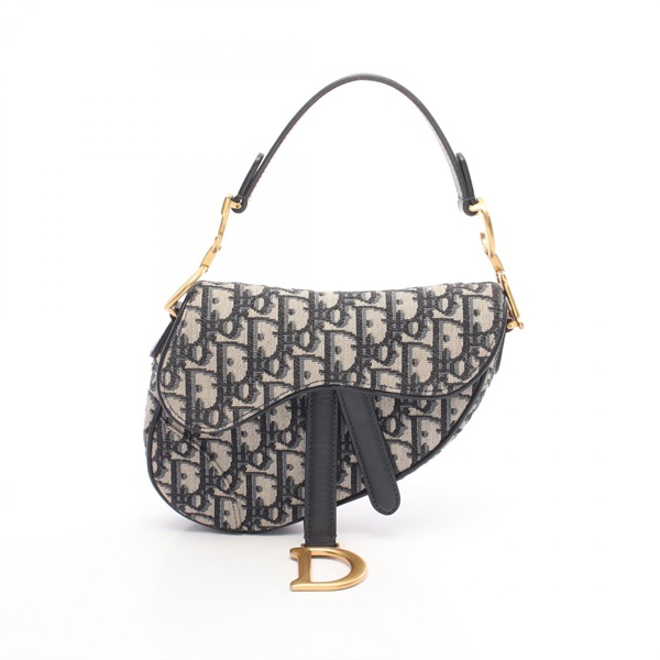 Christian Dior Mini Saddle bag Oblique Jacquard Handbag canvas leather Navy used
