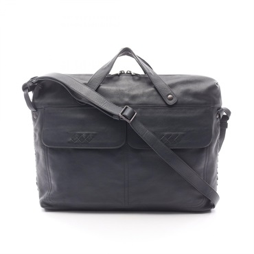 BOTTEGA VENETA 2Way Shoulder Briefcase leather Navy Used mens