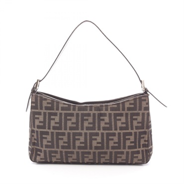 FENDI Zucca Shoulder Bag canvas leather Brown Used Women