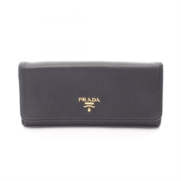 PRADA VIT DAINO Bifold long wallet purse 1M1132 leather Black Used Women