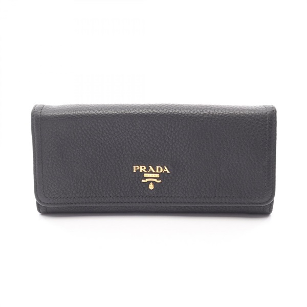 PRADA VIT DAINO Bifold long wallet purse 1M1132 leather Black Used Women