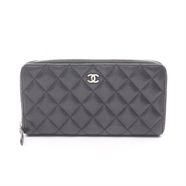 CHANEL Classic Long Zip Matelasse Around wallet leather Black Used Women