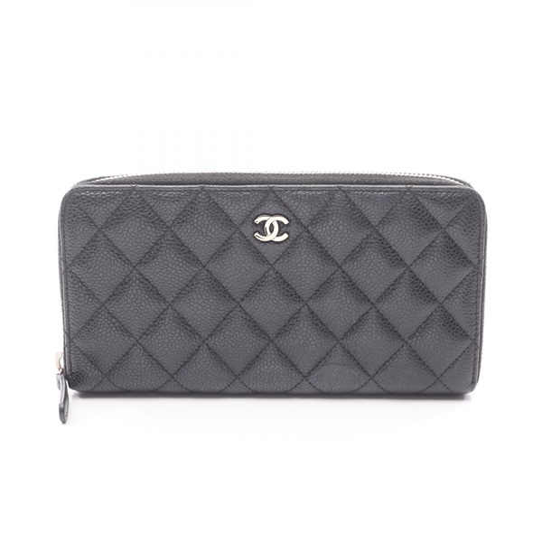 CHANEL Classic Long Zip Matelasse Around wallet leather Black Used Women