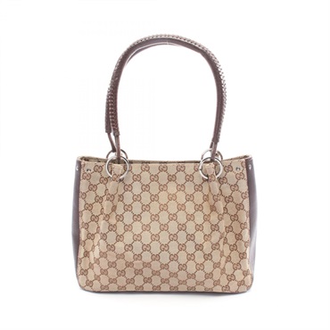 GUCCI GG canvas shoulder Handbag 115007 leather Beige Brown Used Women