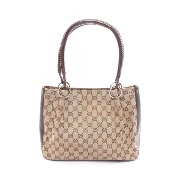 GUCCI GG canvas shoulder Handbag 115007 leather Beige Brown Used Women