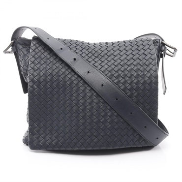 BOTTEGA VENETA Intrecciato Messenger Shoulder Bag leather Navy Used mens