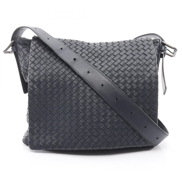BOTTEGA VENETA Intrecciato Messenger Shoulder Bag leather Navy Used mens