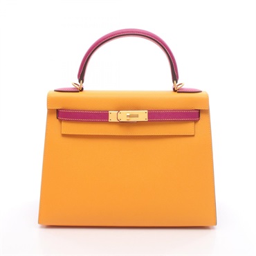 HERMES Kelly 28 Handbag Epsom leather Orange Purple  Moutarde Rose Purple Used A