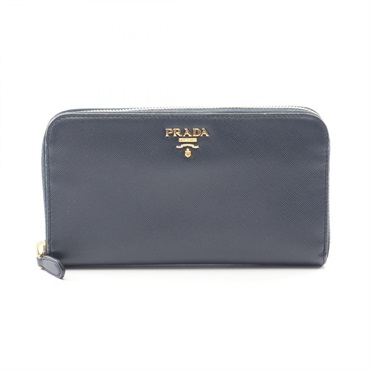 PRADA SAFFIANO METAL Around long wallet purse 1M0506 leather Navy Used Women