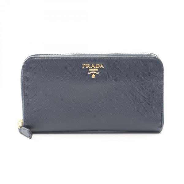 PRADA SAFFIANO METAL Around long wallet purse 1M0506 leather Navy Used Women